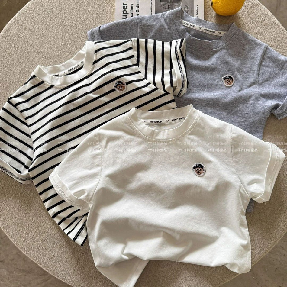 Boys’ Cotton Cartoon Bear T-Shirt – Summer Short Sleeve