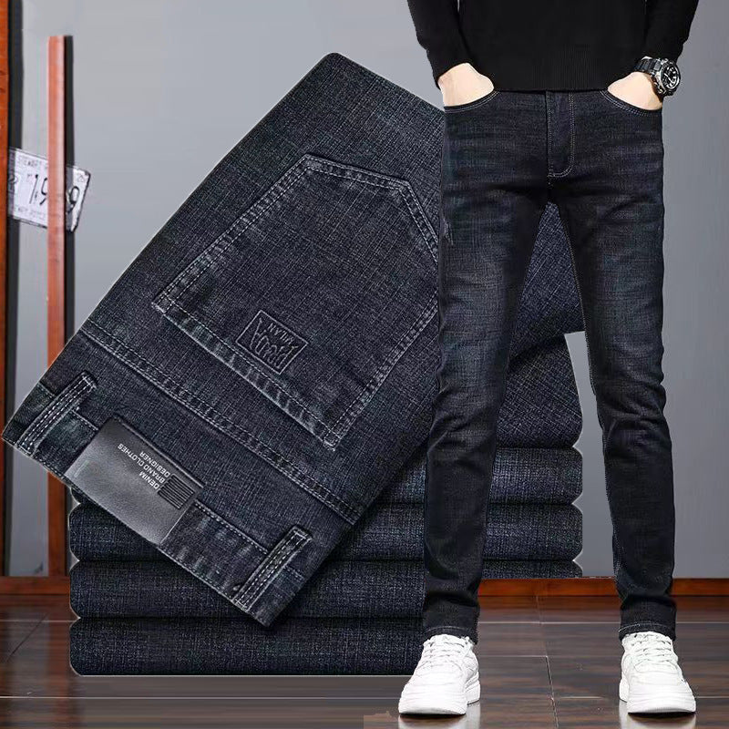 Men’s Stretch High Waist Jeans – Thin Loose Casual Pants