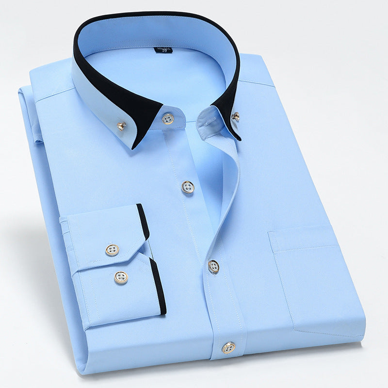 STOCK-Men's Contrast Collar Long Sleeve Shirt – Non-Iron