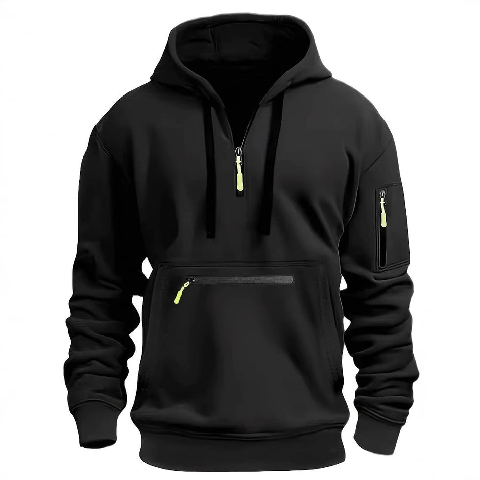 Men’s Fleece-Lined Hoodie | Multi-Zipper Casual Sports Pullover