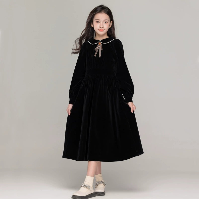 Girls’ Doll Collar Solid Color Princess Dress