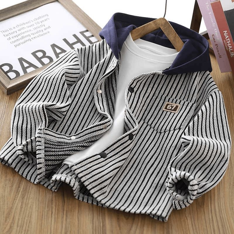 Boys' Striped Hooded Top 2024 Autumn Spring Casual Coat