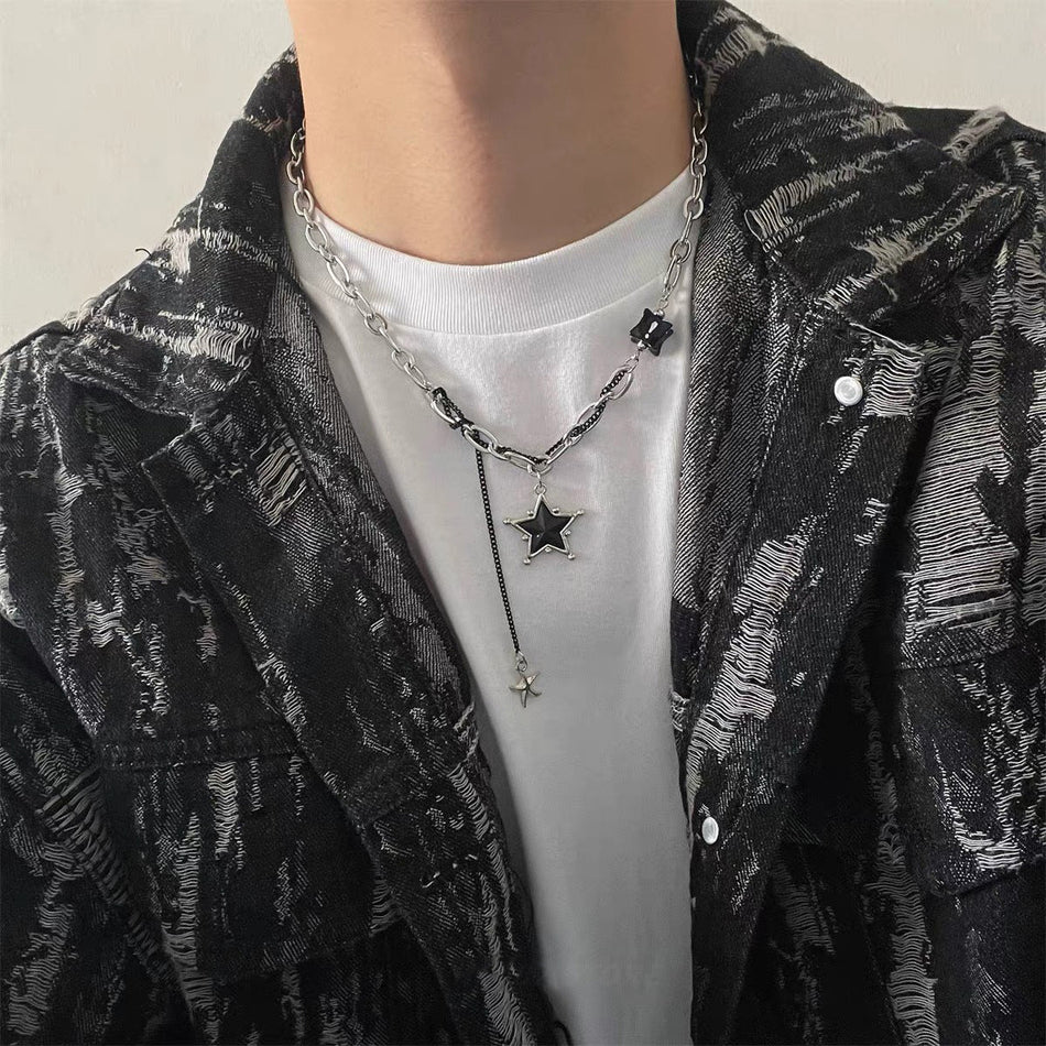 Black Star Pendant Necklace – Trendy Hip-Hop Chain