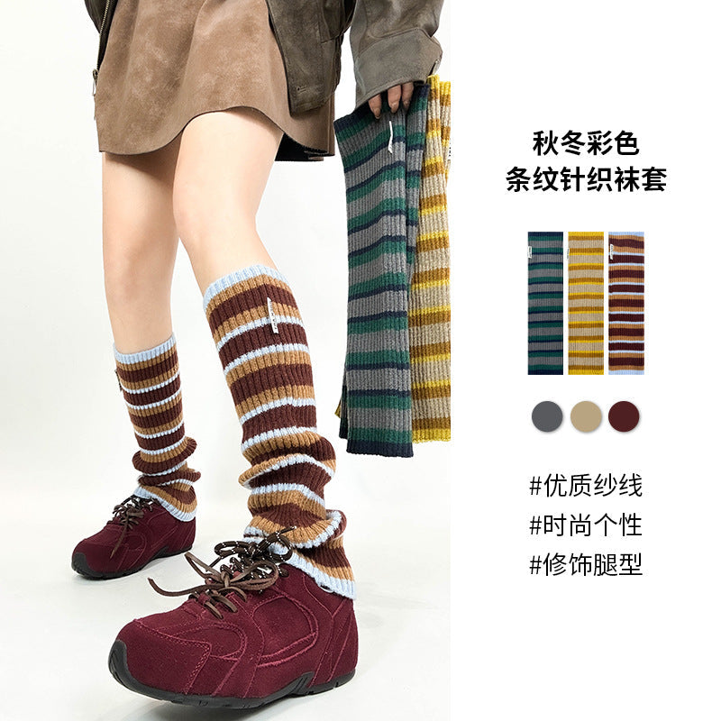 Autumn Winter Color Striped Knitted Stacked Leg Warmers Slim