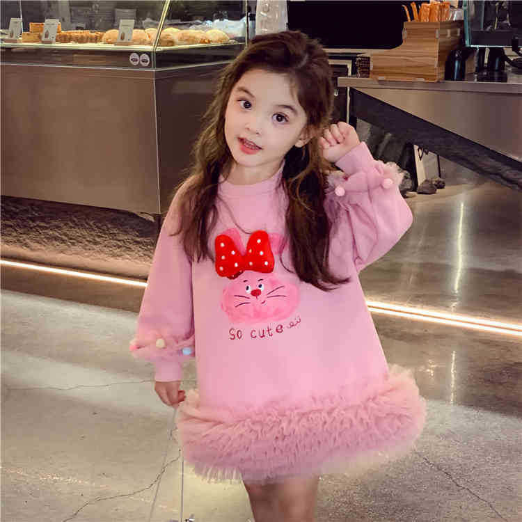 2025 Girls’ Autumn Sweater Dress – Mesh Princess Style