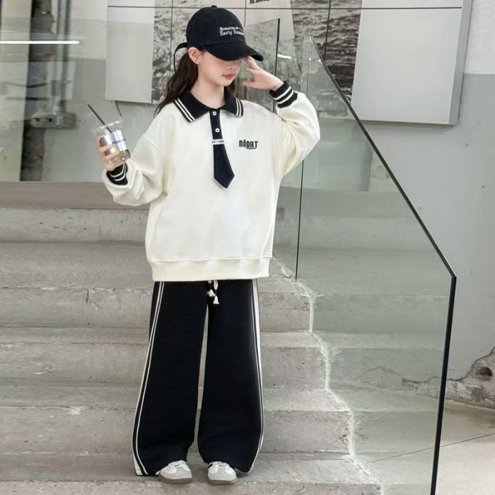 Girls’ Autumn 2025 College Style Two-Piece Set – Spring Autumn Kids Fashion Nepal | Tudoholic