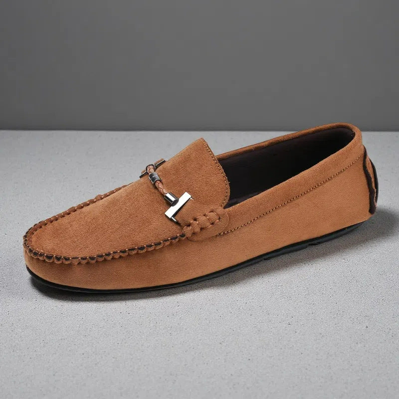 Men’s Comfortable Flat Shoes – Fleece Leather Slip-On Loafers