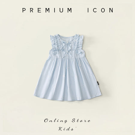 Girls Blue Ruffled Summer Dress 2026 Bow Embroidered – Summer Kids Fashion Nepal | Tudoholic