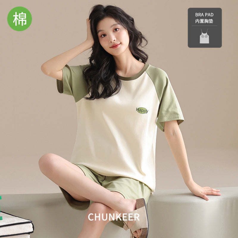 Chest Pad Cotton Thin Summer Pajamas