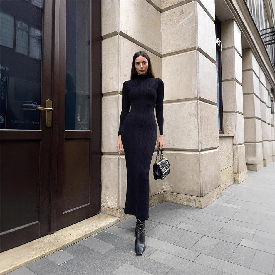 Women’s European-Style High-Neck Knitted Dress