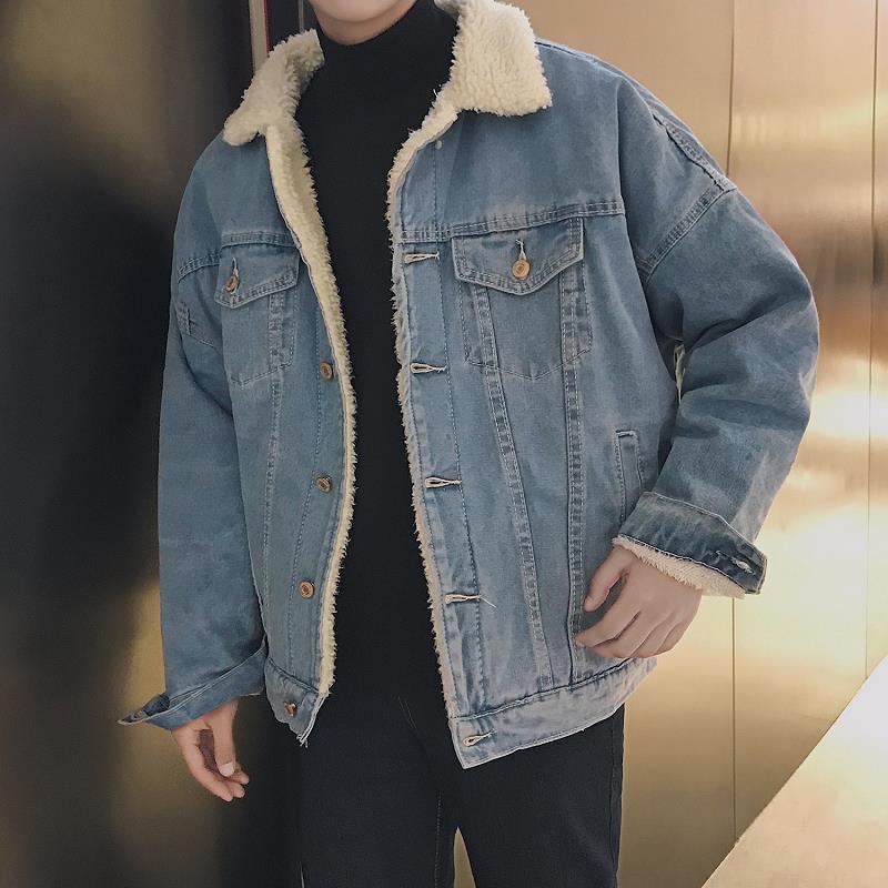 Men’s Winter Lamb Wool Denim Jacket Fleece-Lined Thickened