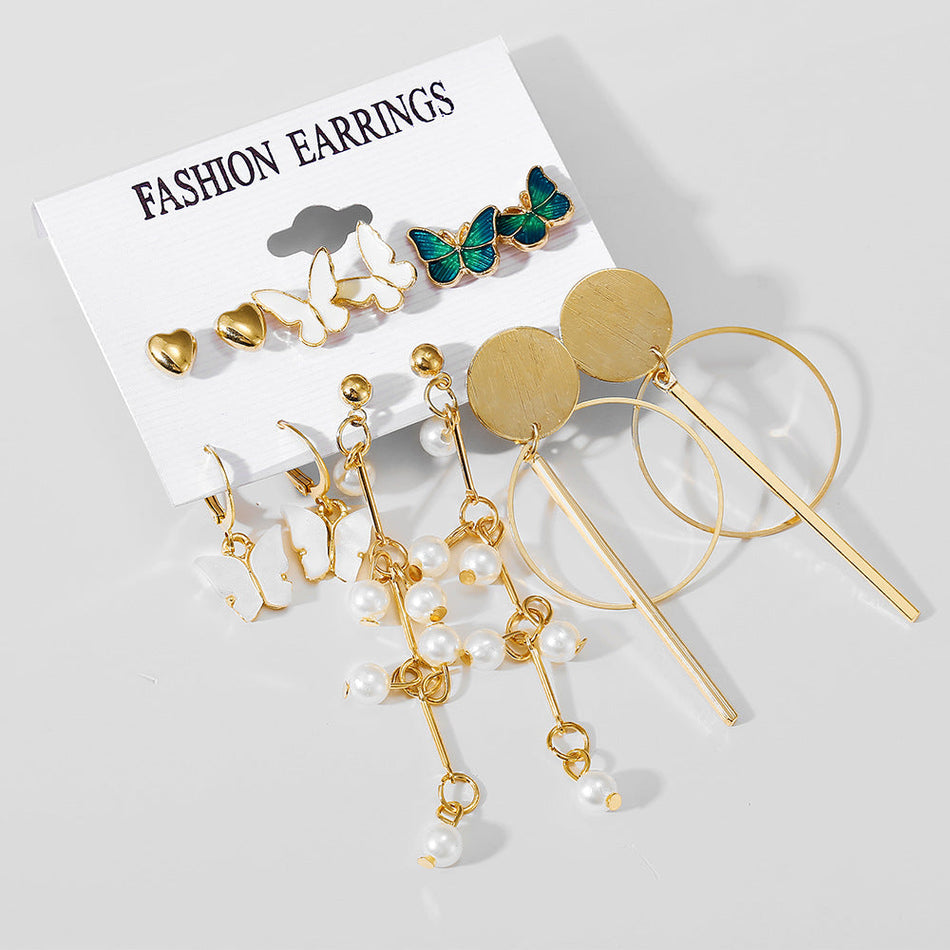 6-Piece Pearl Earring Set | French Retro Gold Earrings