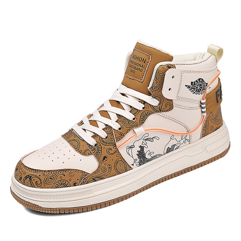Men’s High-Top Color-Block Sneakers – Thick Sole Casual Shoes