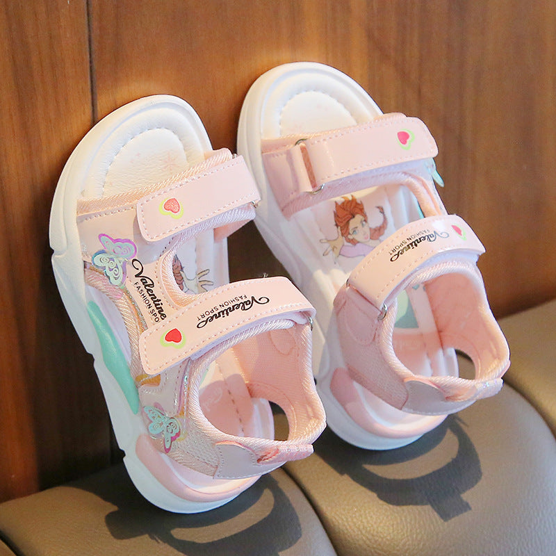 Girls Open Toe Cartoon Soft Sole Princess Beach Sandals