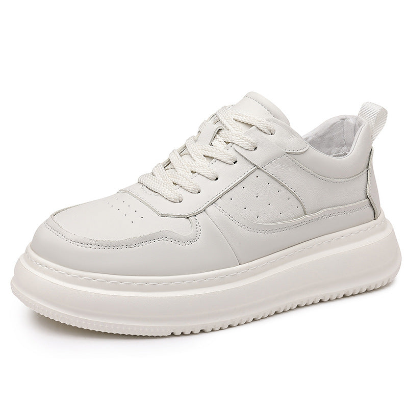 Top Layer Cowhide Men’s White Casual Leather Sneakers