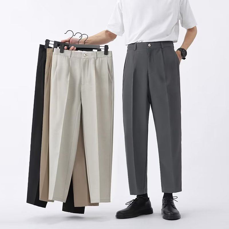 Men’s Draping Sense Cropped Loose Straight Western Casual Pants