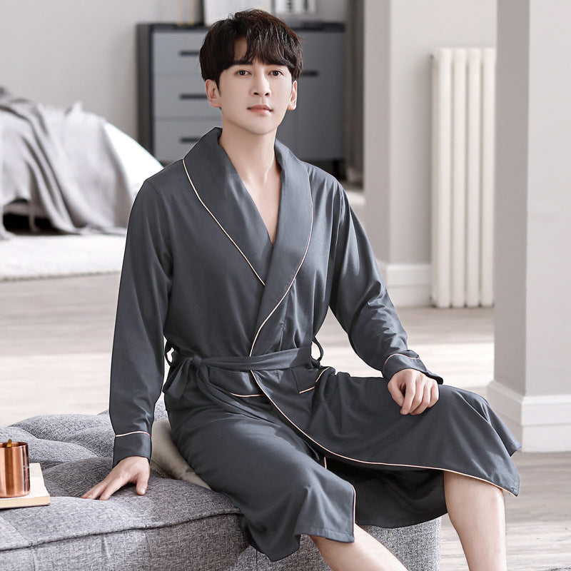 Men’s Modal Long Sleeve Nightgown – Autumn Winter Home Robe