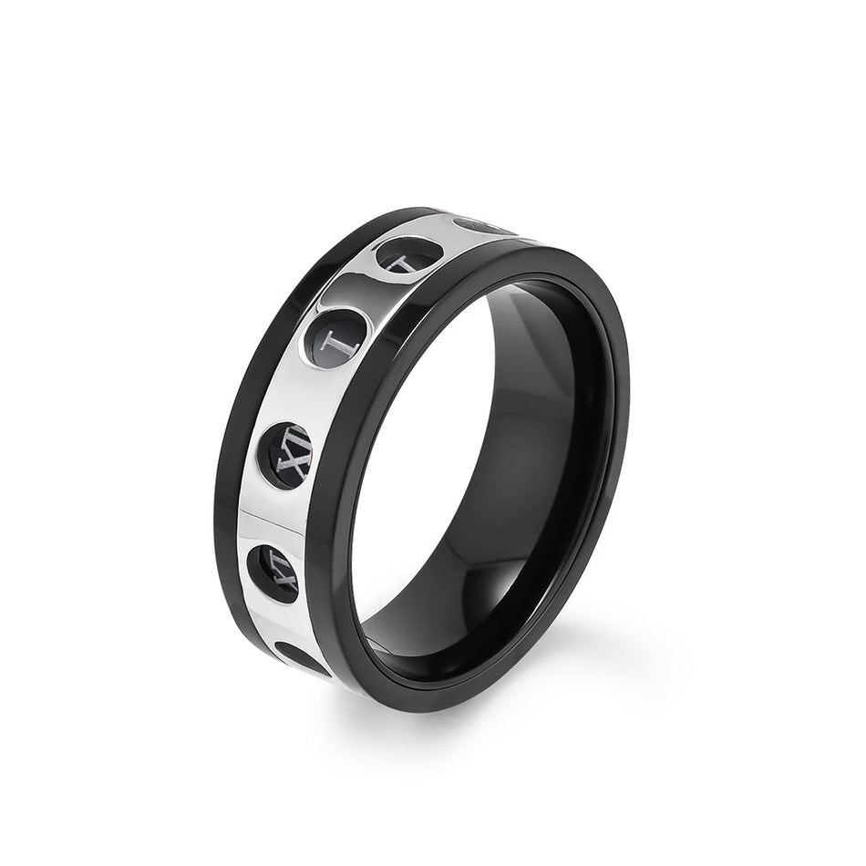 Men's Two Tone Stainless Steel Roman Rotating Ring