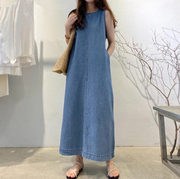 STOCK - Bohemian Sleeveless Denim Pocket Dress
