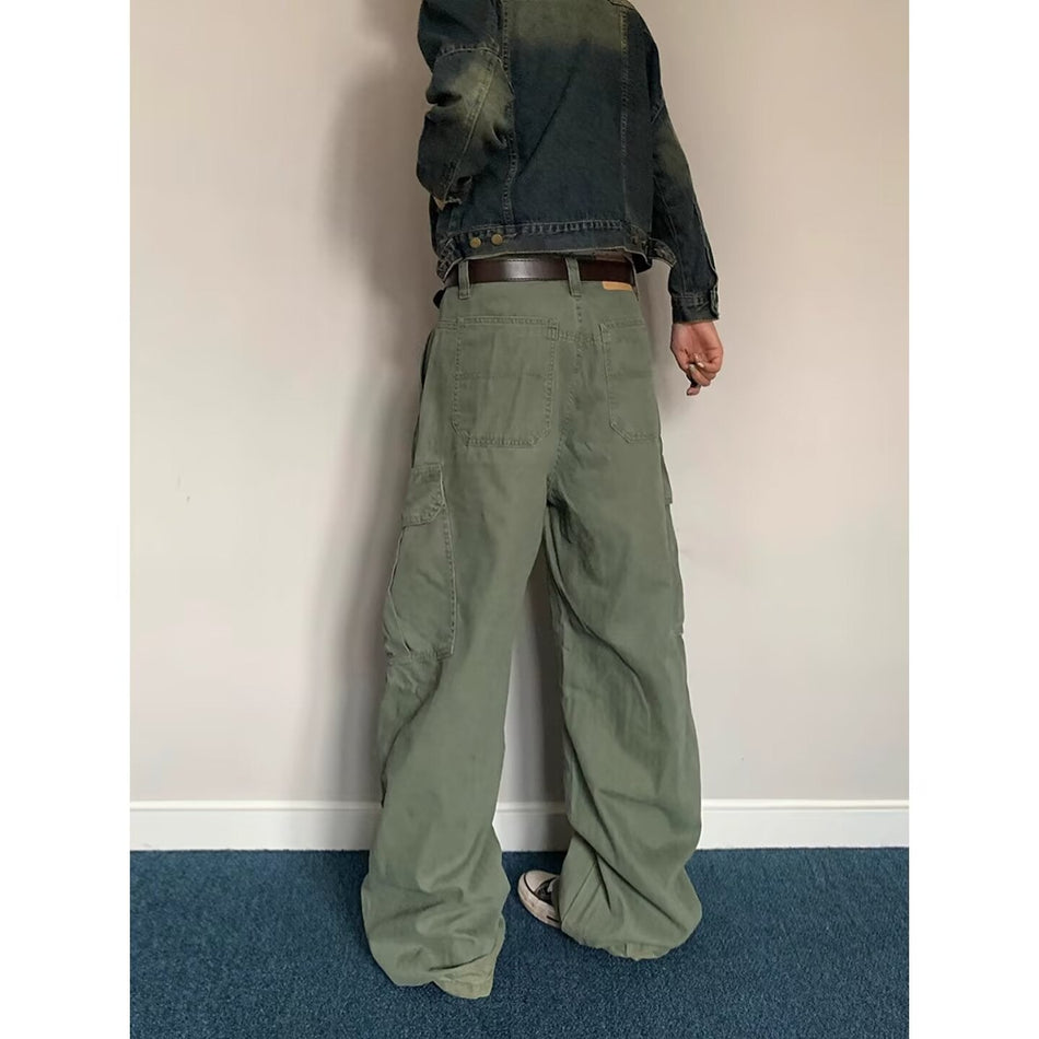 Unisex Retro Pleated Multi-Pocket Cargo Pants