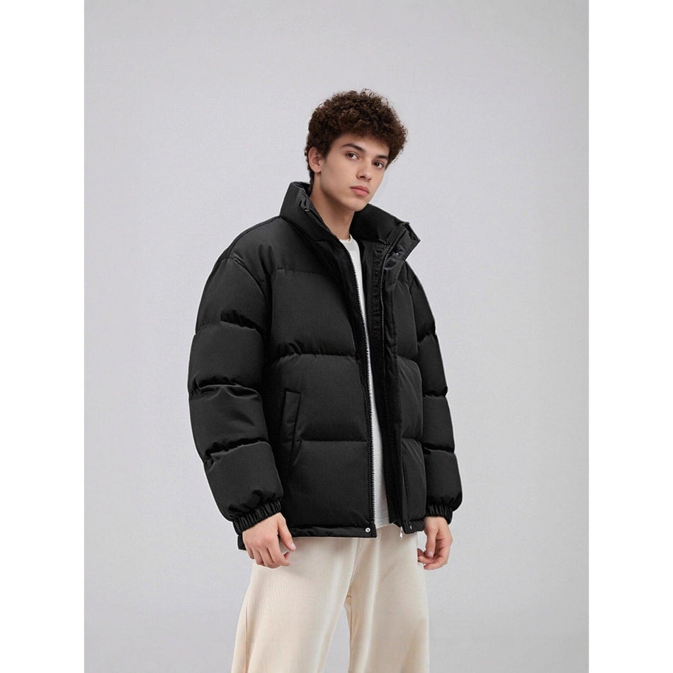 Men’s Stand Collar Solid Color Winter Cotton Jacket