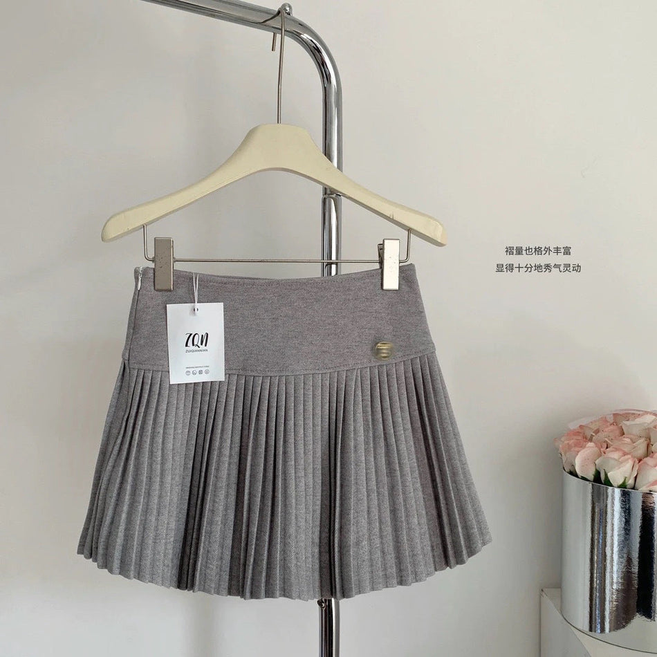 Pure Lust High Waist Woolen Pleated Short Skirt Women Spring