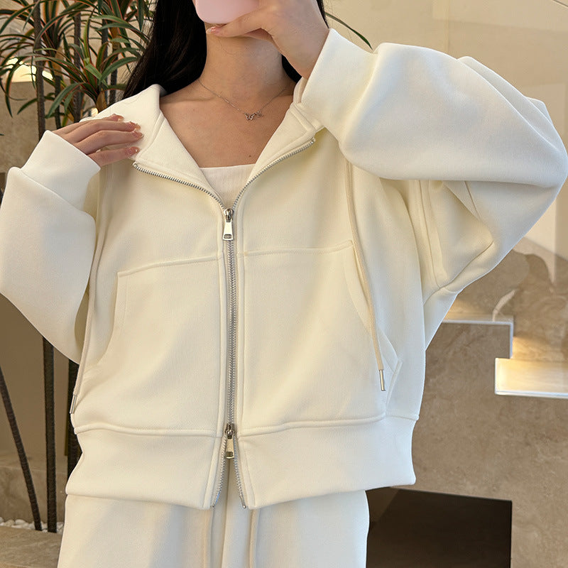 INSTOCK-Women’s Off-White Hoodie – Korean Loose Autumn Sweatshirt