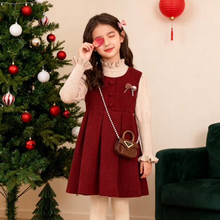 Girls Retro Red Vest Set – Winter Princess Dress – Outfit Sets – Image 6