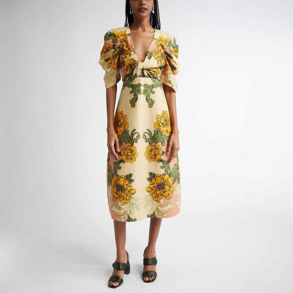 Premium Linen Positioning Print Dress - 2026 Summer Nepal