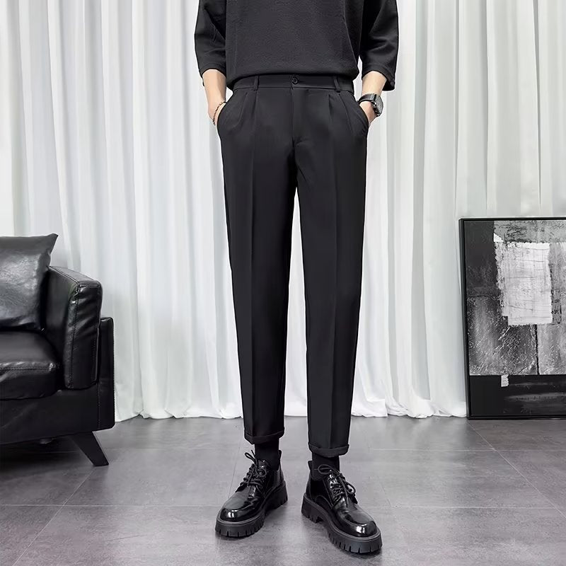 Men’s Business Non-Iron Loose Straight Slim Cropped Pants