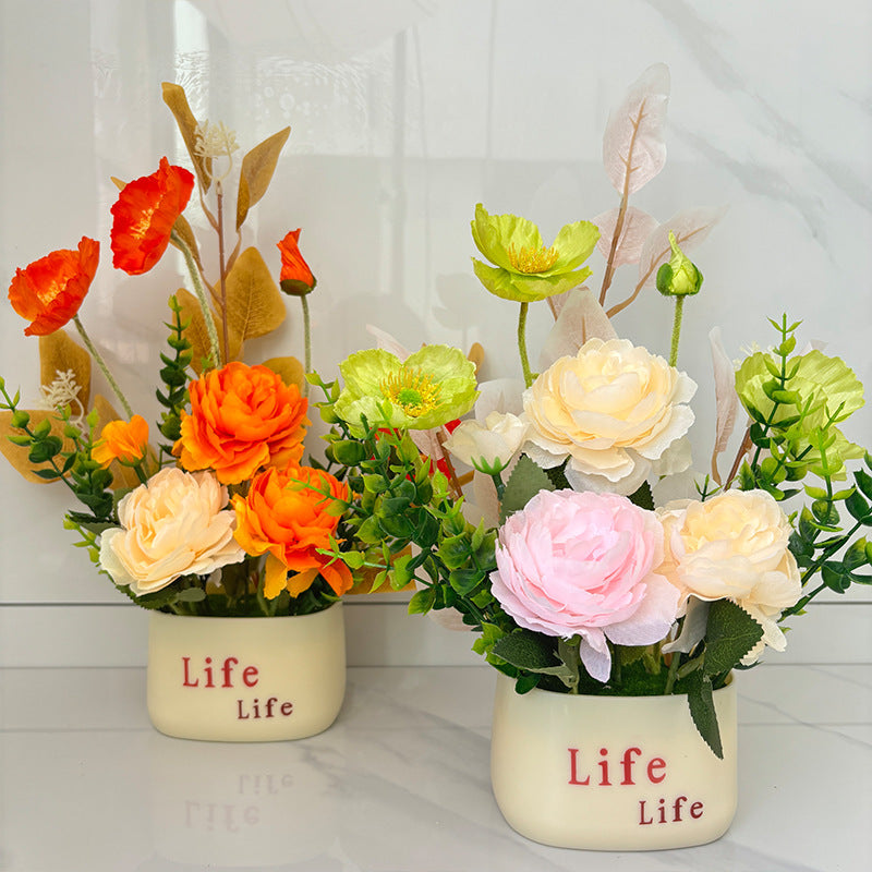 Scandinavian Small Potted Fake Flowers Silk Home Desk Decor
