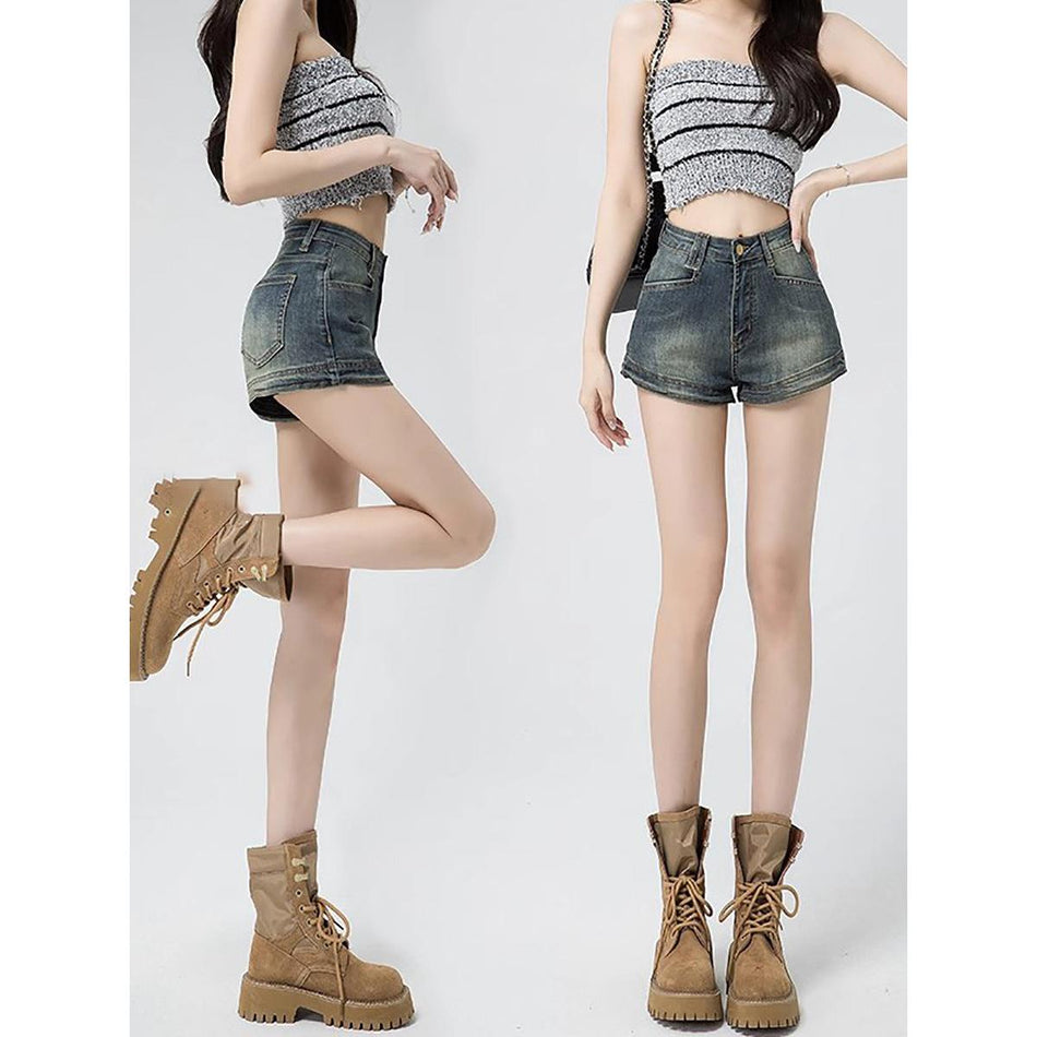 American Retro High-Waisted A-Line Denim Shorts for Women XL