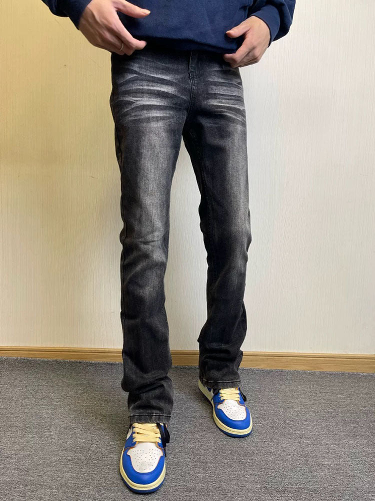 Washed Black Micro-Flared High Street Jeans