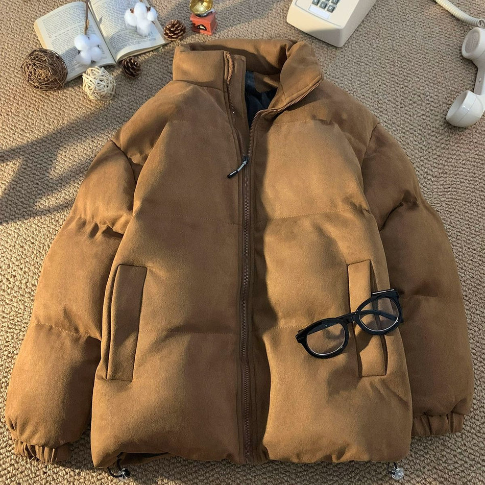 Men’s Suede Down Cotton Jacket – Cold-Proof Winter Coat