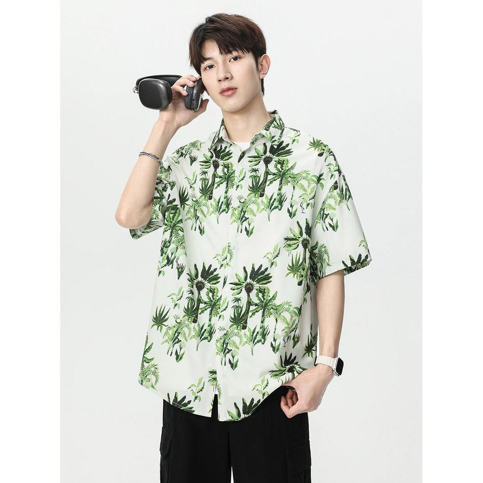 Men’s Hawaiian Coconut Print Shirt – Summer Loose Trendy