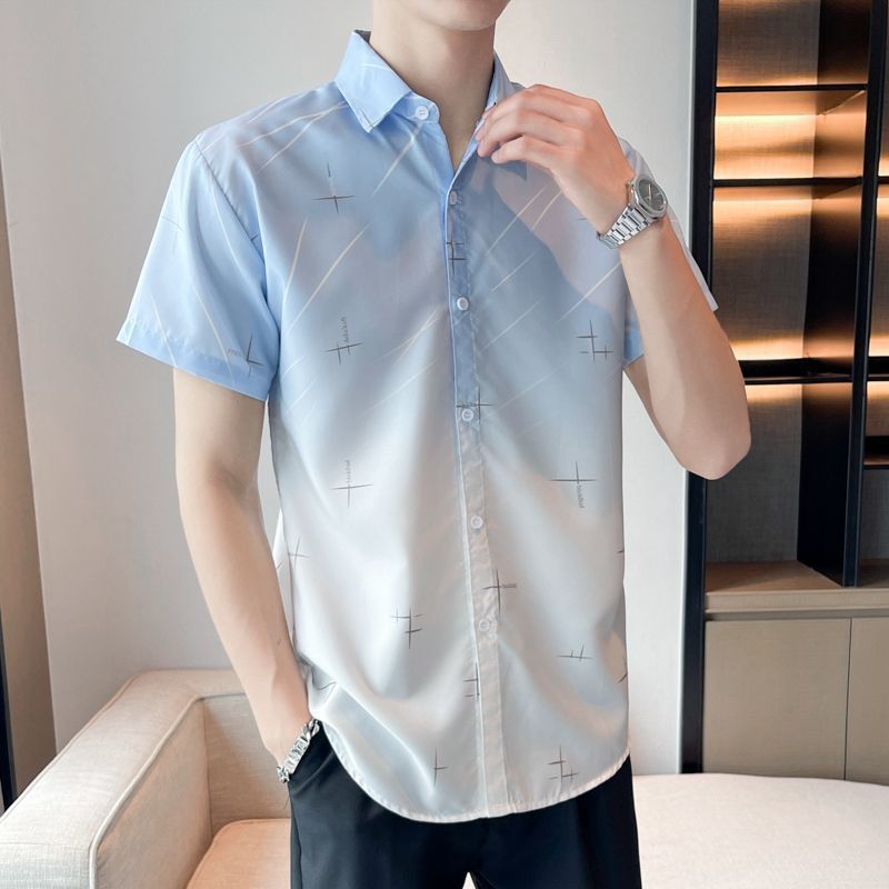 Business Casual Gradient Shirt Short-Sleeve Square Collar