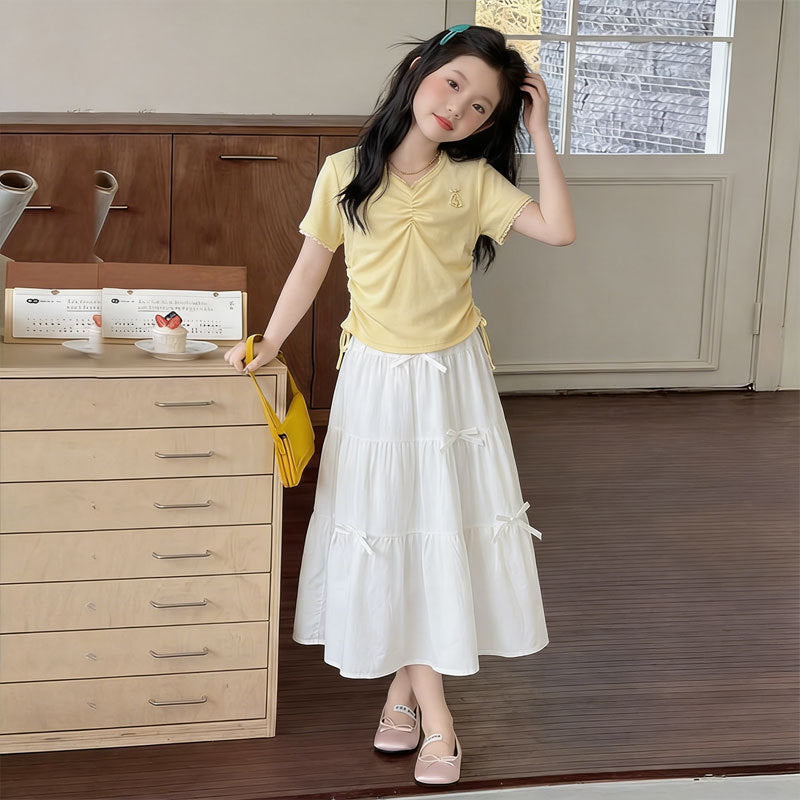 Girls Bow T-Shirt & Pleated Skirt Set – Cute Kids Outfit Nepal | Tudoholic