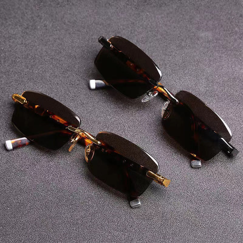 Men’s High-End Rimless Crystal Stone Sunglasses