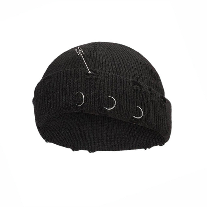 Punk Beanie – Iron Ring Hole-Pierced Knitted Hat