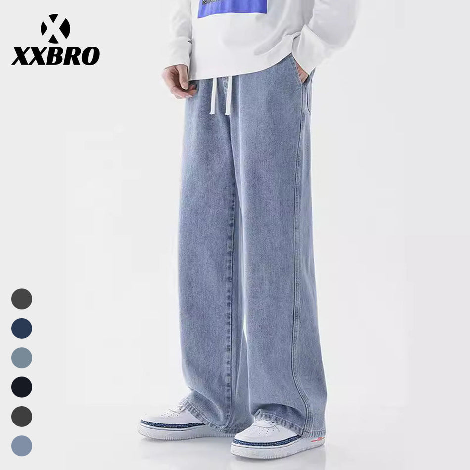 STOCK-Men’s Washed Straight-Leg Jeans – Xxbro Wide Loose Pants