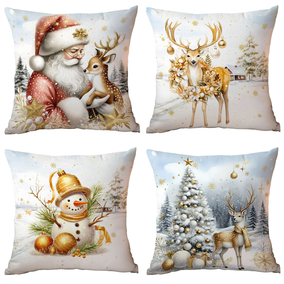 Winter Santa Snowman Elk Pillow Cover – Festive Cushion