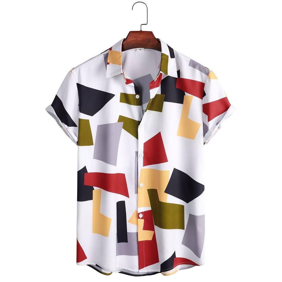 Men’s Geometric Print Short Sleeve Casual Shirt Summer