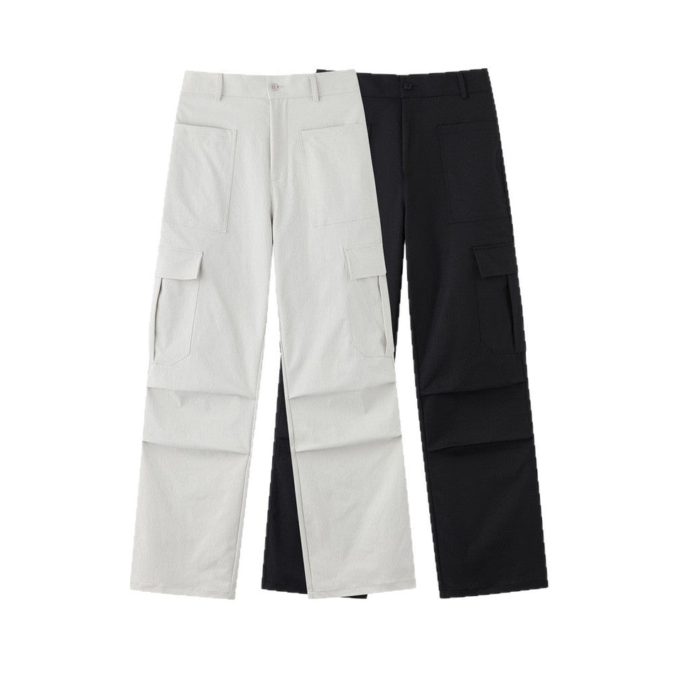Beige Multi-Pocket American Style Casual Pants