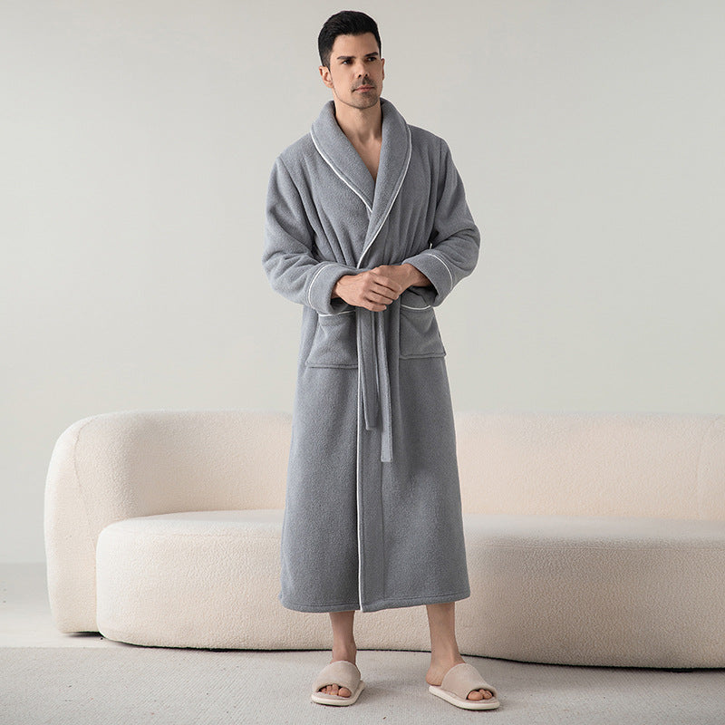 Men’s Velvet Thickened Bathrobe – Warm Autumn Winter Robe