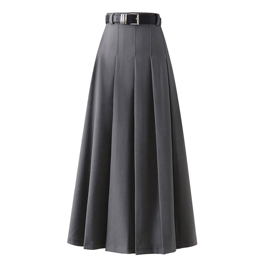 Ins-Style High Waist Pleated Midi Skirt