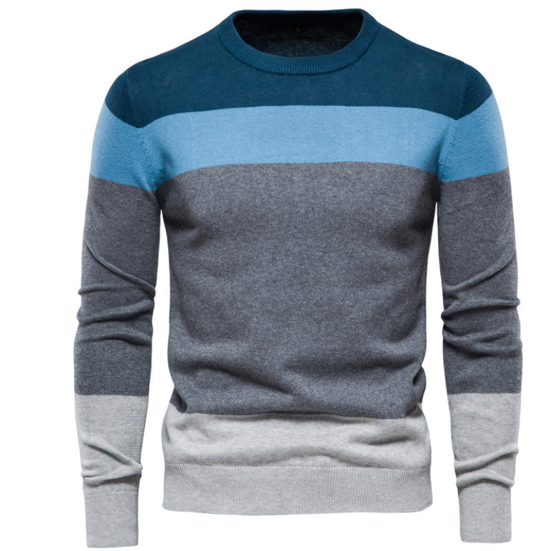 Men’s Striped Pullover Sweater – Spring/Autumn Crewneck