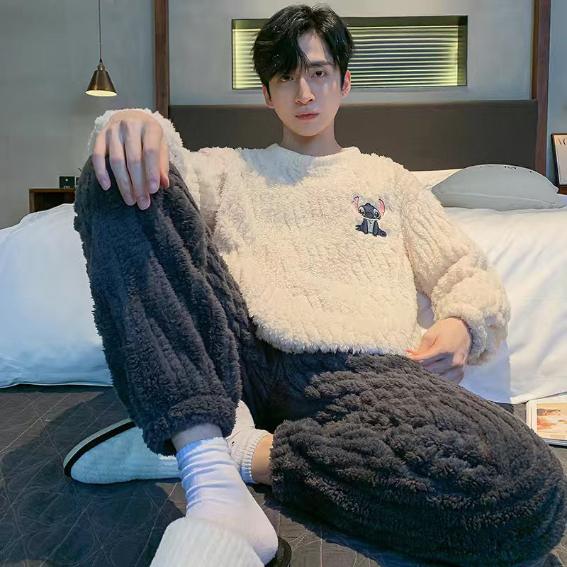 Men’s Coral Fleece Pajamas Thickened Warm Autumn Winter