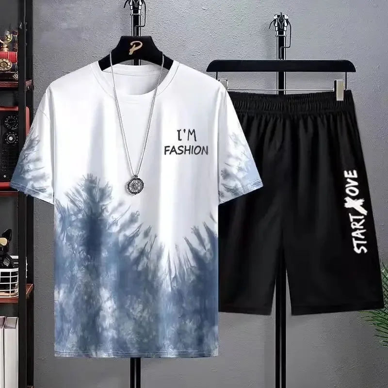 Men's Ice Silk T-Shirt & Shorts Set – Summer 2024 Style