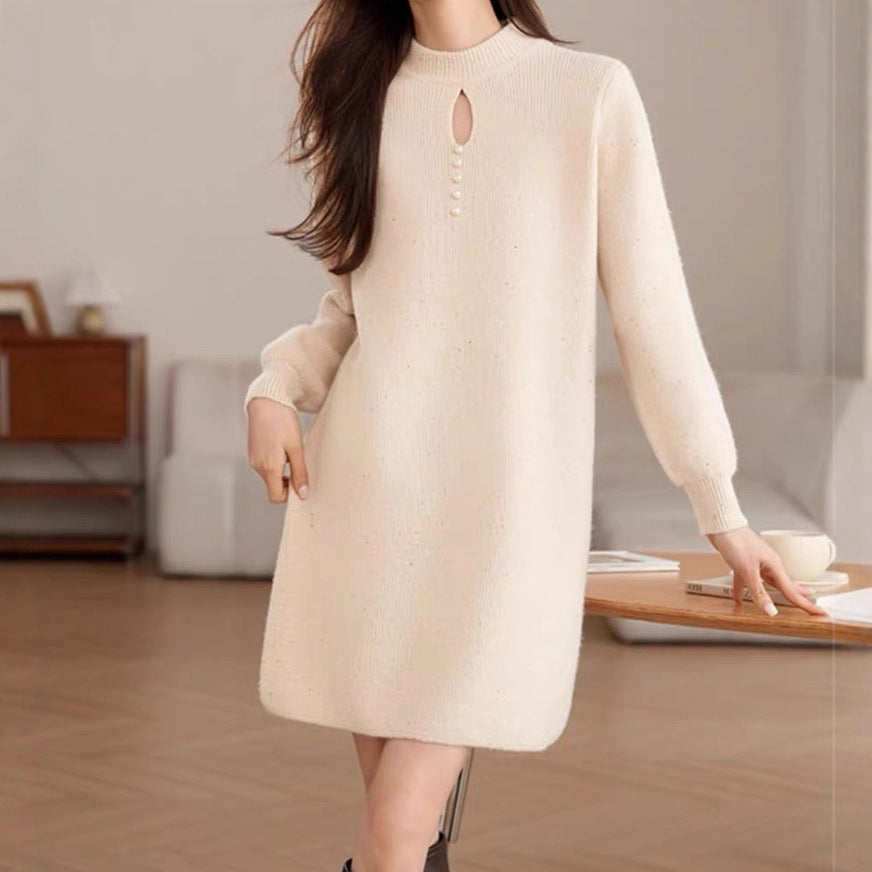 High Neck Knit Sweater Dress