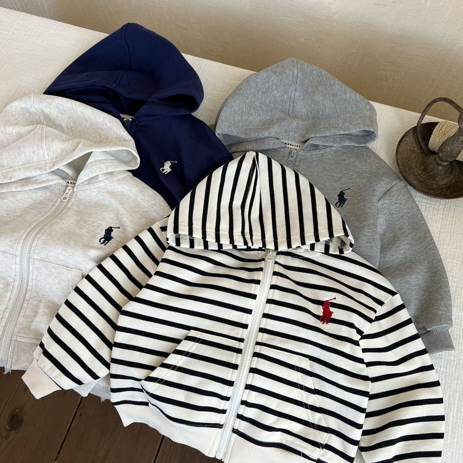 Boys Hooded Cotton Jacket | Striped Zipper Top